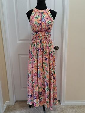 Abel The Label Anthropologie Floral Maxi Dress Womens Size Large Colourful Party